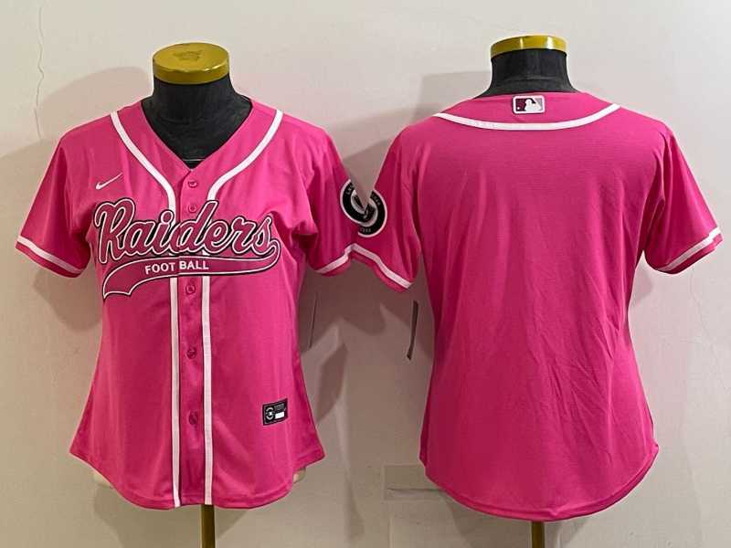 Womens Las Vegas Raiders Blank Pink With Patch Cool Base Stitched Baseball Jersey->women nfl jersey->Women Jersey